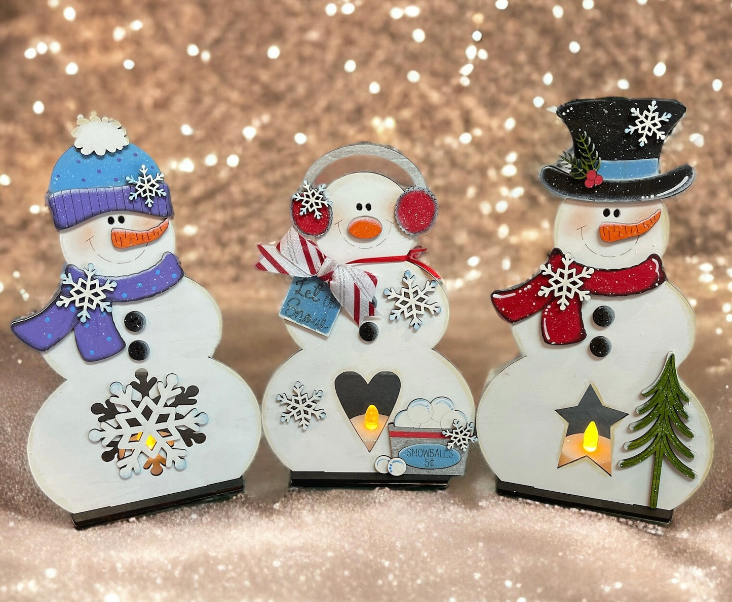 Three Snowmen Candle Holders
